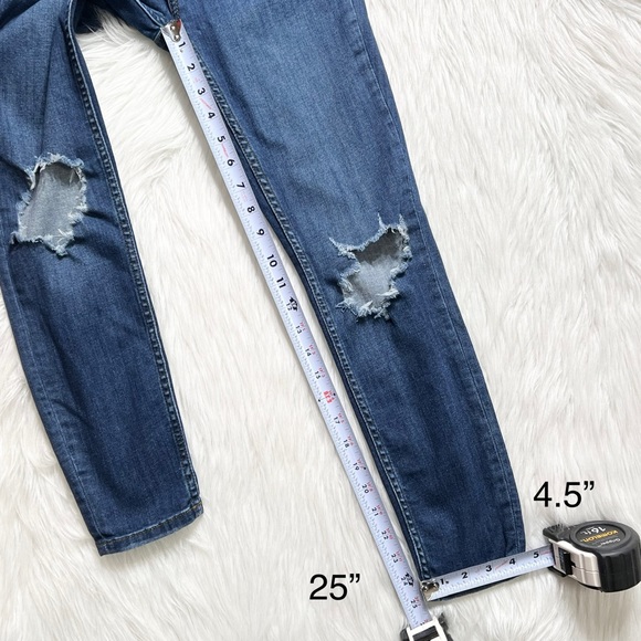 Free People Distressed Busted Knee Medium Wash Mid Rise Cropped Skinny Jeans - Picture 11 of 11